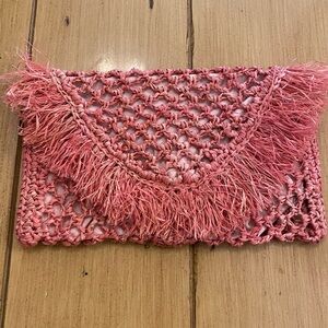 btb Womens Jayden Raffia Clutch Bag Straw Peach Salmon Color New without tag